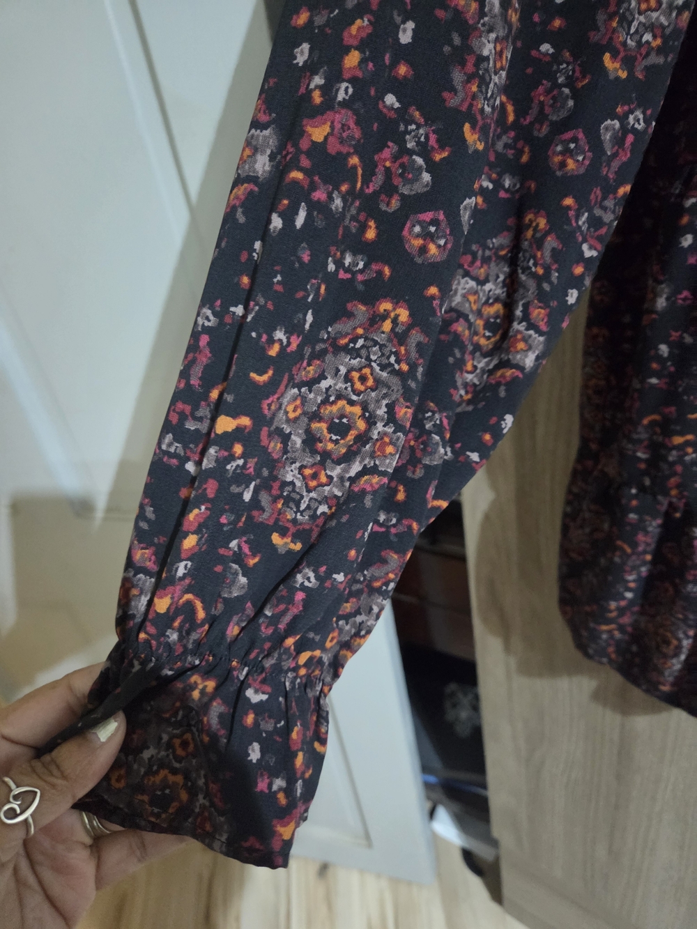 Maurices Black Tunic Top with Rust and Pink Floral Print - Picture 5 of 7